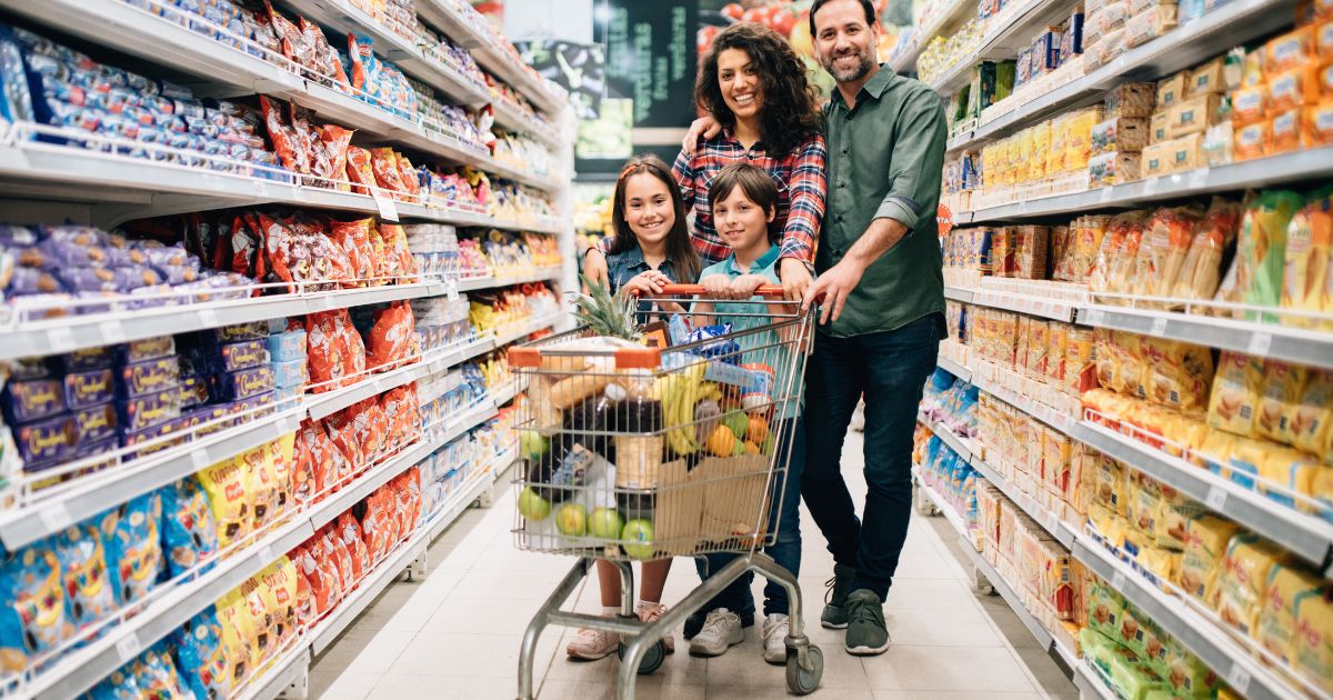 Organized Supermarket Display Racks in an Indian Retail Store