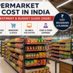 Supermarket setup cost in India with display racks and grocery store layout